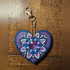 Heart-Shaped Bejeweled Key Holder - Purple and Blue